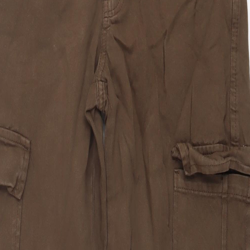 Stradivarius Womens Brown Cotton Cargo Trousers Size 12 L30 in Regular Button