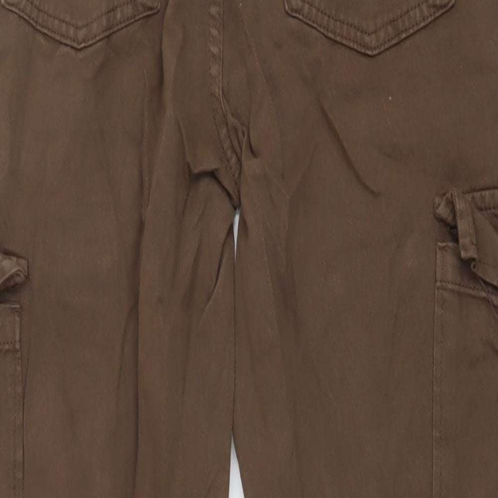 Stradivarius Womens Brown Cotton Cargo Trousers Size 12 L30 in Regular Button