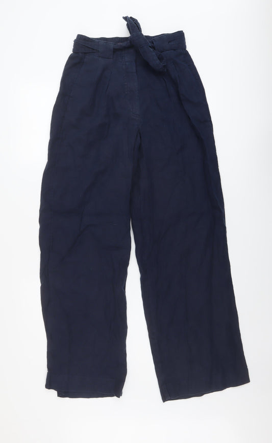 Marks and Spencer Womens Blue Linen Trousers Size 8 L30 in Regular Hook & Eye