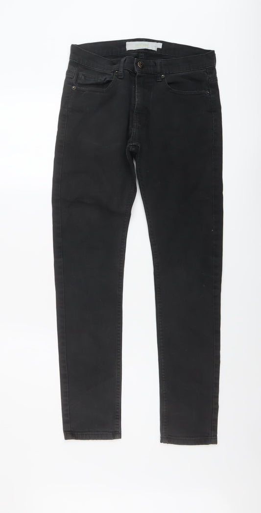 Topman Mens Black Cotton Skinny Jeans Size 28 in L29 in Regular Button