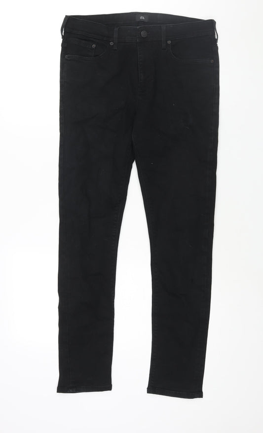 River Island Mens Black Cotton Skinny Jeans Size 32 in L32 in Regular Zip