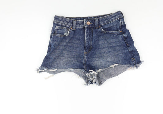 Denim & Co. Womens Blue Cotton Cut-Off Shorts Size 10 Regular Zip - Distressed