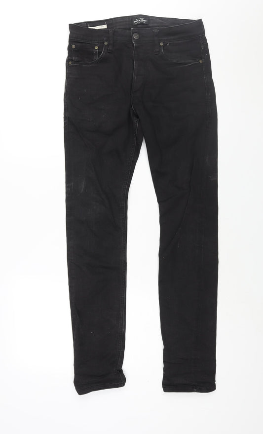 JACK & JONES Mens Black Cotton Skinny Jeans Size 30 in L32 in Regular Zip