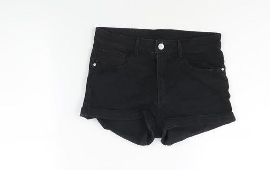 H&M Girls Black Cotton Boyfriend Shorts Size 14 Years L3 in Regular Zip