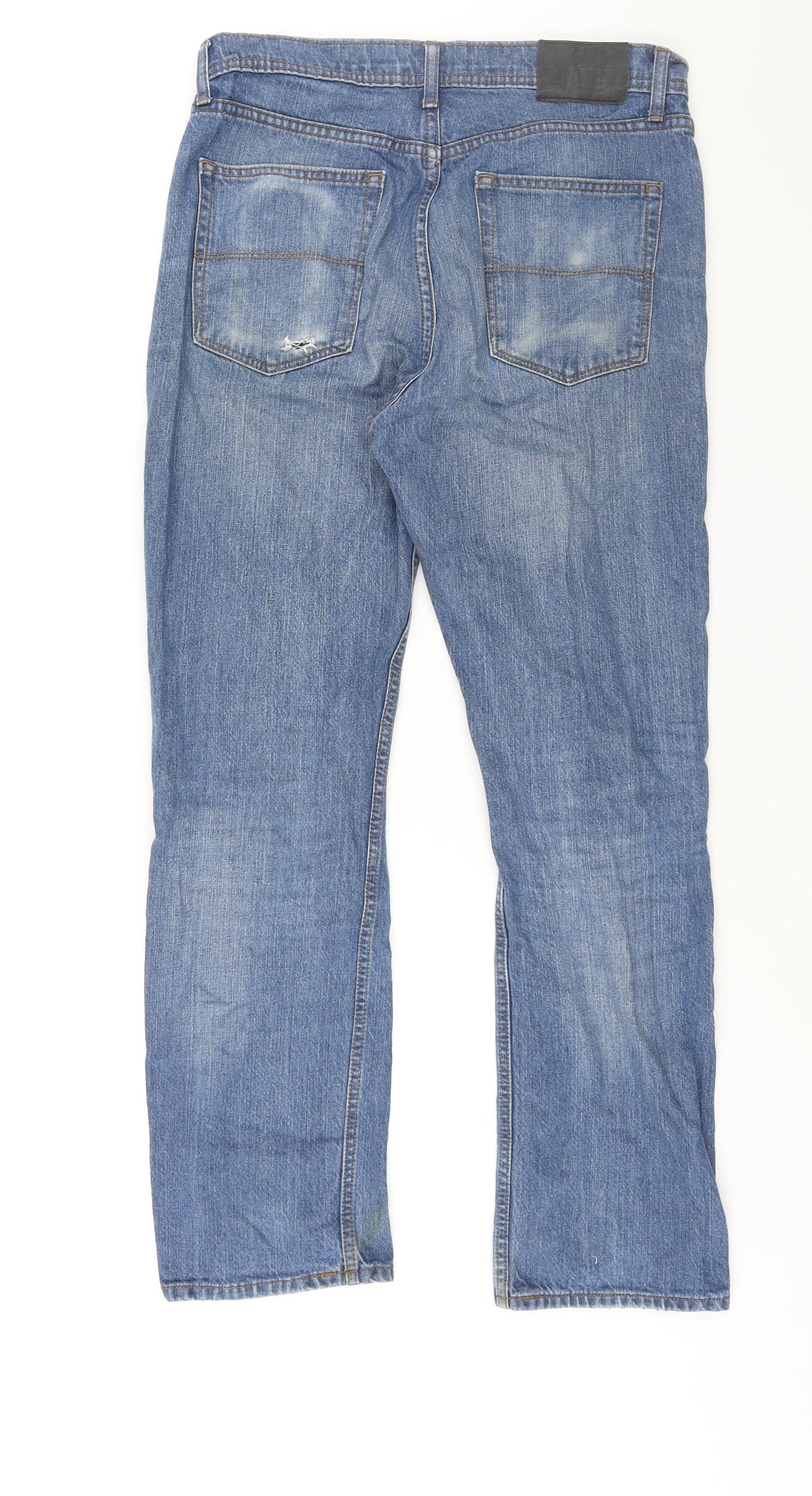 Marks and Spencer Mens Blue Cotton Straight Jeans Size 32 in L31 in Regular Zip