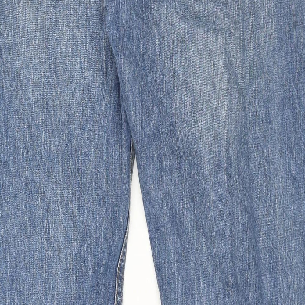 Marks and Spencer Mens Blue Cotton Straight Jeans Size 32 in L31 in Regular Zip