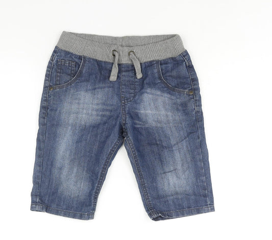 Marks and Spencer Boys Blue Cotton Bermuda Shorts Size 9-10 Years L19 in Regular Drawstring - Jogger Style