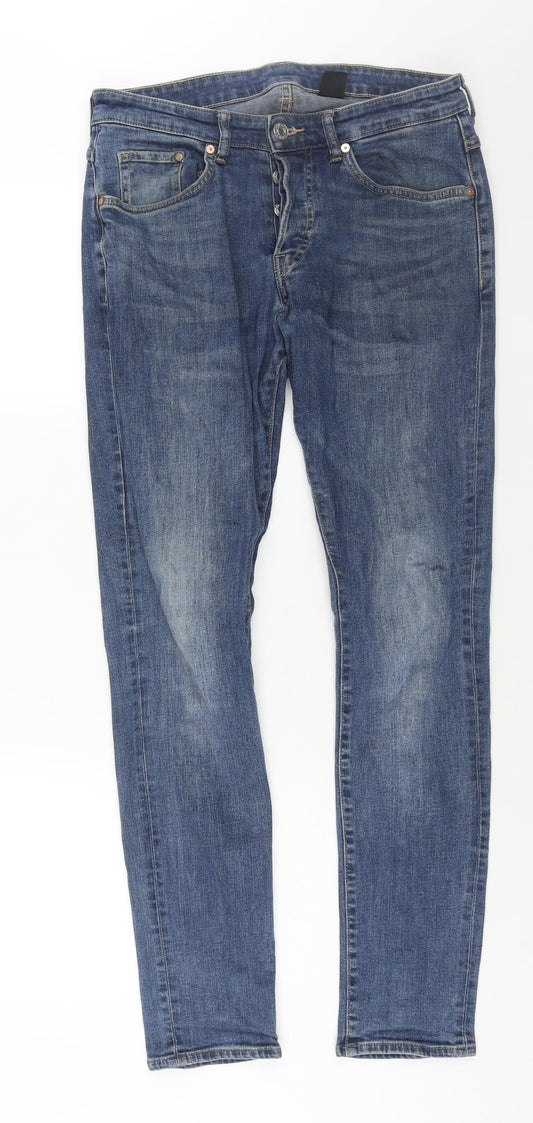 H&M Mens Blue Cotton Straight Jeans Size 32 in L31 in Regular Button