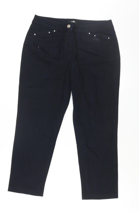 Wallis Womens Black Cotton Capri Trousers Size 12 L23 in Regular Zip