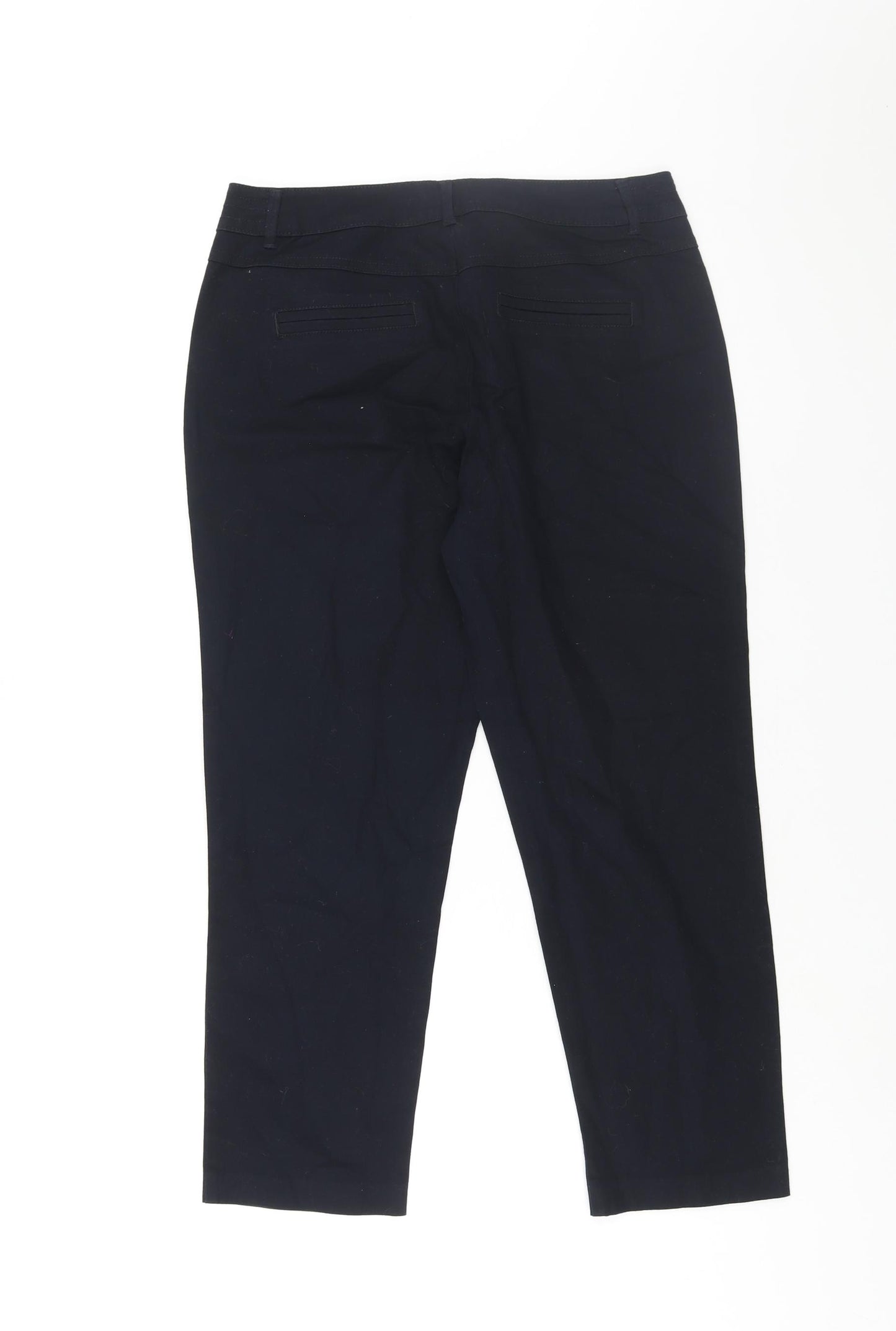 Wallis Womens Black Cotton Capri Trousers Size 12 L23 in Regular Zip