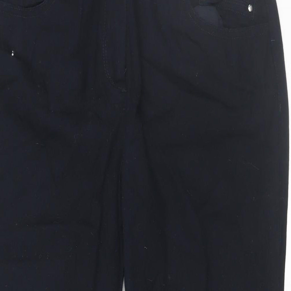 Wallis Womens Black Cotton Capri Trousers Size 12 L23 in Regular Zip