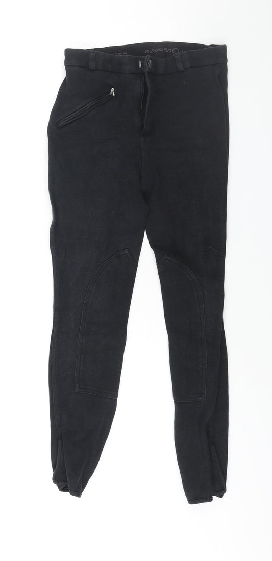 Fouganza Womens Black Cotton Trousers Size 8 L26 in Regular Zip - Equestrian