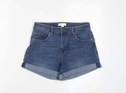 H&M Womens Blue Cotton Boyfriend Shorts Size 8 L4 in Regular Zip