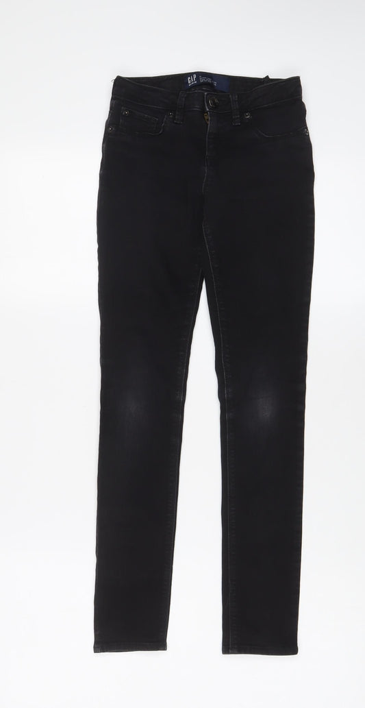 Gap Girls Black Chlorofibre Skinny Jeans Size 10 Years L25 in Regular Zip - Adjustable waist