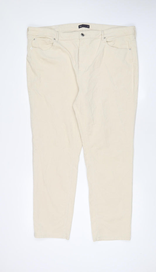 Marks and Spencer Womens Beige Cotton Trousers Size 22 L29 in Regular Zip