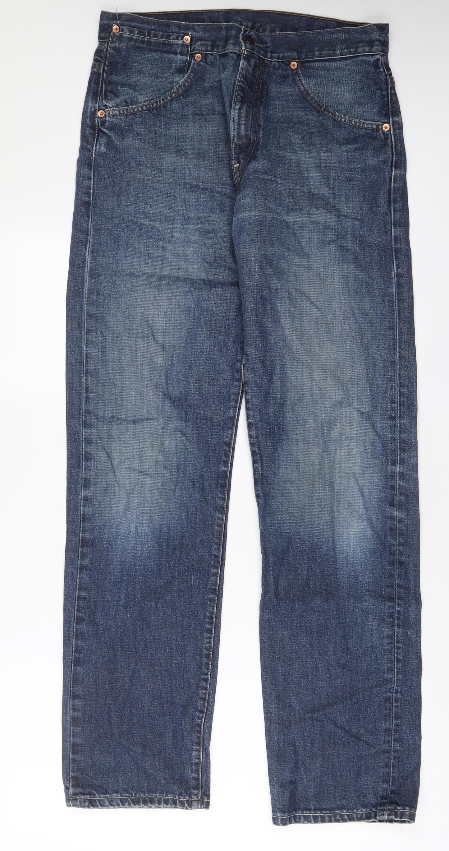 Levi's Mens Blue Cotton Straight Jeans Size 32 in L33 in Regular Zip