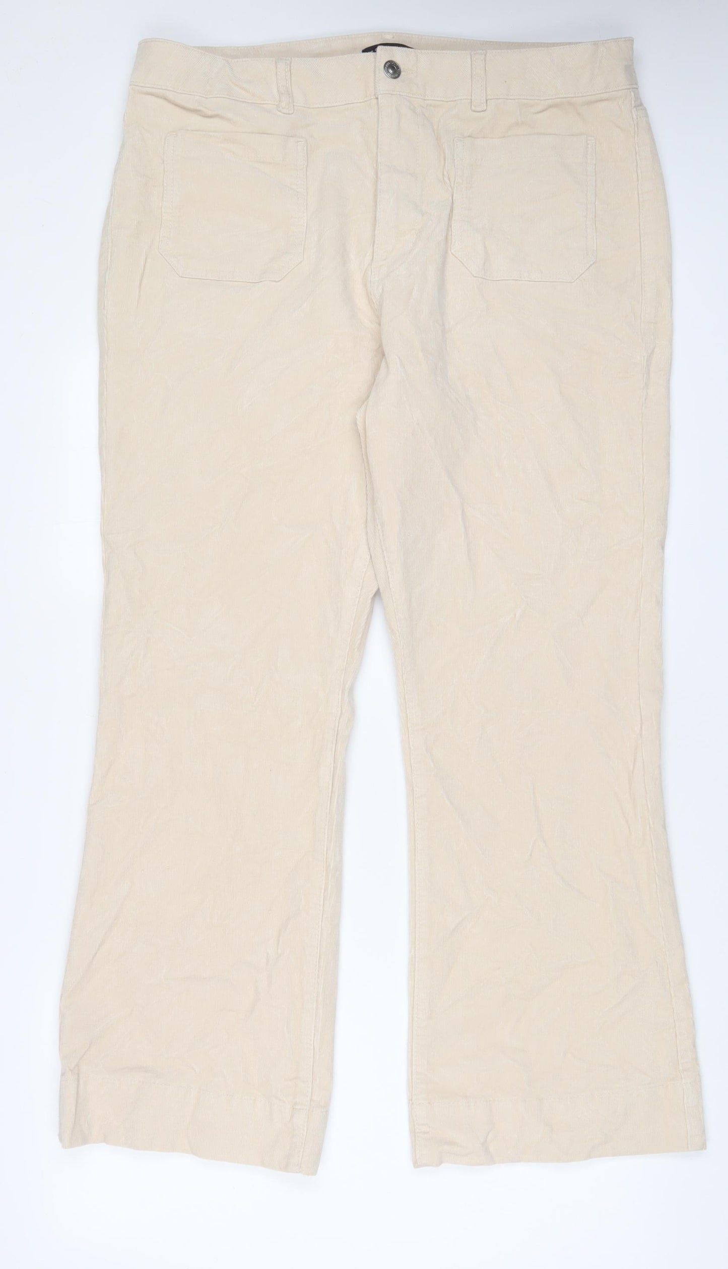 Marks and Spencer Womens Beige Cotton Trousers Size 20 L30 in Regular Zip