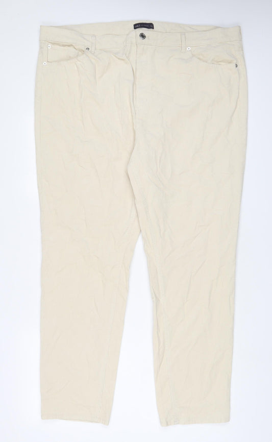 Marks and Spencer Womens Beige Cotton Trousers Size 24 L32 in Regular Zip