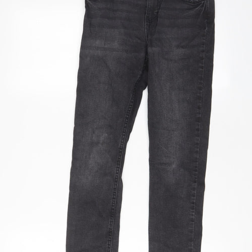 Denim & Co. Boys Grey Cotton Straight Jeans Size 11-12 Years L25 in Slim Zip - Adjustable waist, Pockets