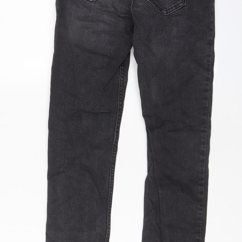 Denim & Co. Boys Grey Cotton Straight Jeans Size 11-12 Years L25 in Slim Zip - Adjustable waist, Pockets