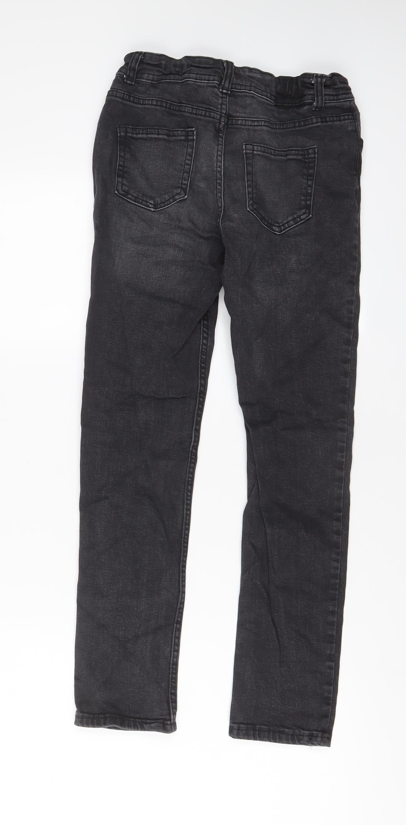 Denim & Co. Boys Grey Cotton Straight Jeans Size 11-12 Years L25 in Slim Zip - Adjustable waist, Pockets