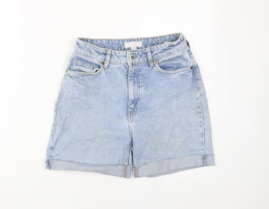 H&M Womens Blue Cotton Basic Shorts Size 10 L5 in Regular Zip