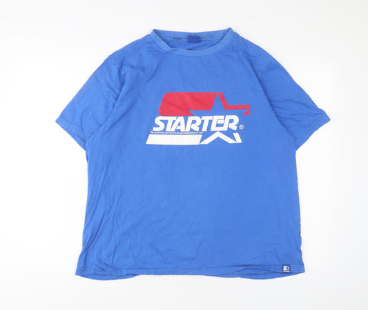 Starter Mens Blue Cotton T-Shirt Size XL Crew Neck