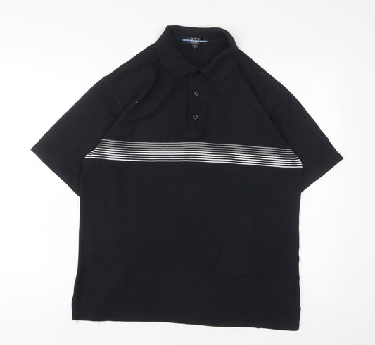 Gianni Vitoria Mens Black Striped Polyester Polo Size M Collared Button