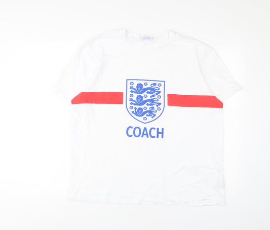 England Mens White Cotton T-Shirt Size L Crew Neck