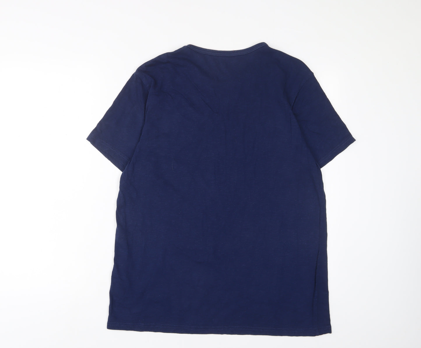 M&Co Mens Blue Cotton T-Shirt Size L Crew Neck - Britain