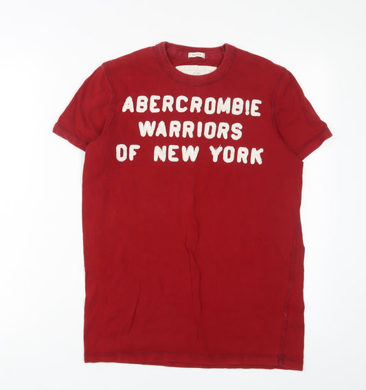 Abercrombie & Fitch Mens Red Cotton T-Shirt Size S Crew Neck - Embroidered, Logo