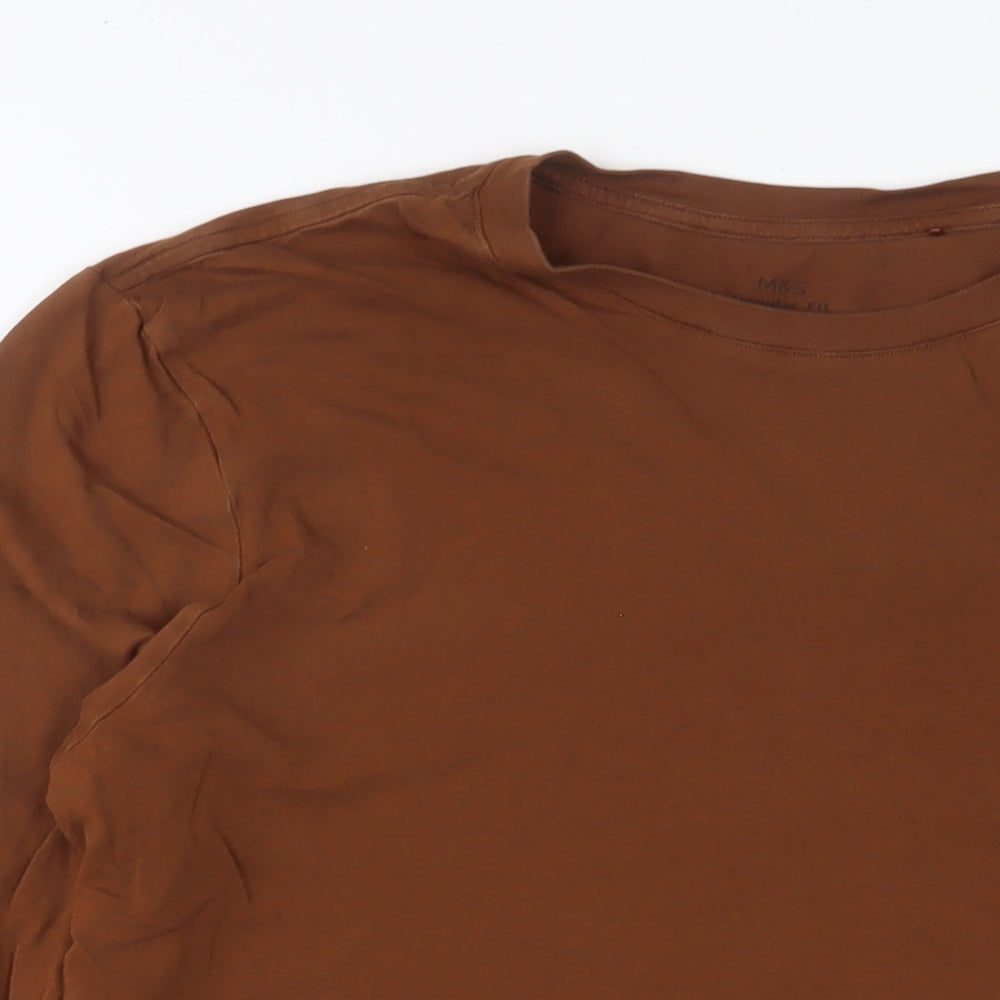 Marks and Spencer Mens Brown Cotton T-Shirt Size M Crew Neck