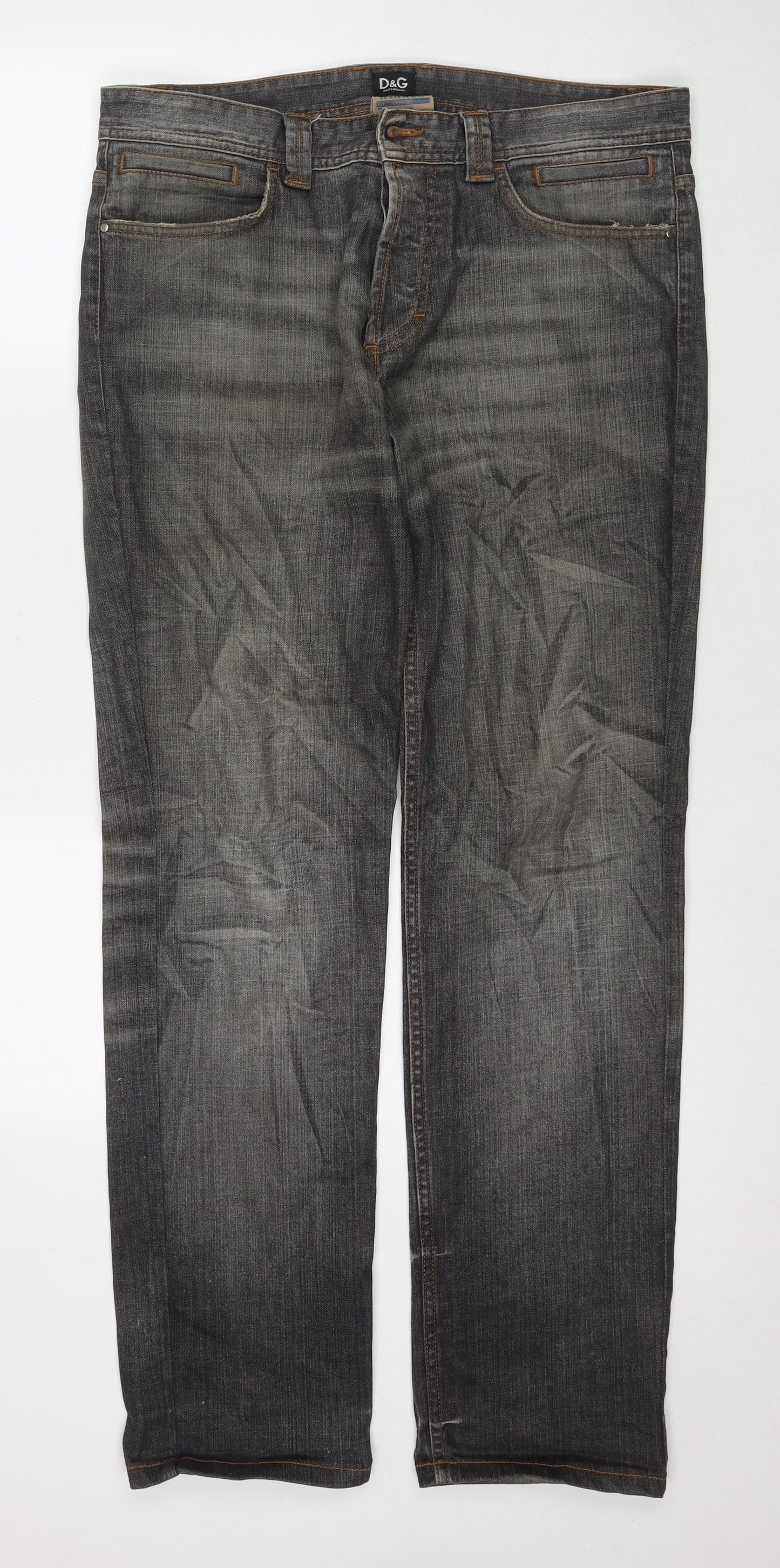 Dolce&Gabbana Mens Grey Cotton Straight Jeans Size 36 in L33 in Regular Zip