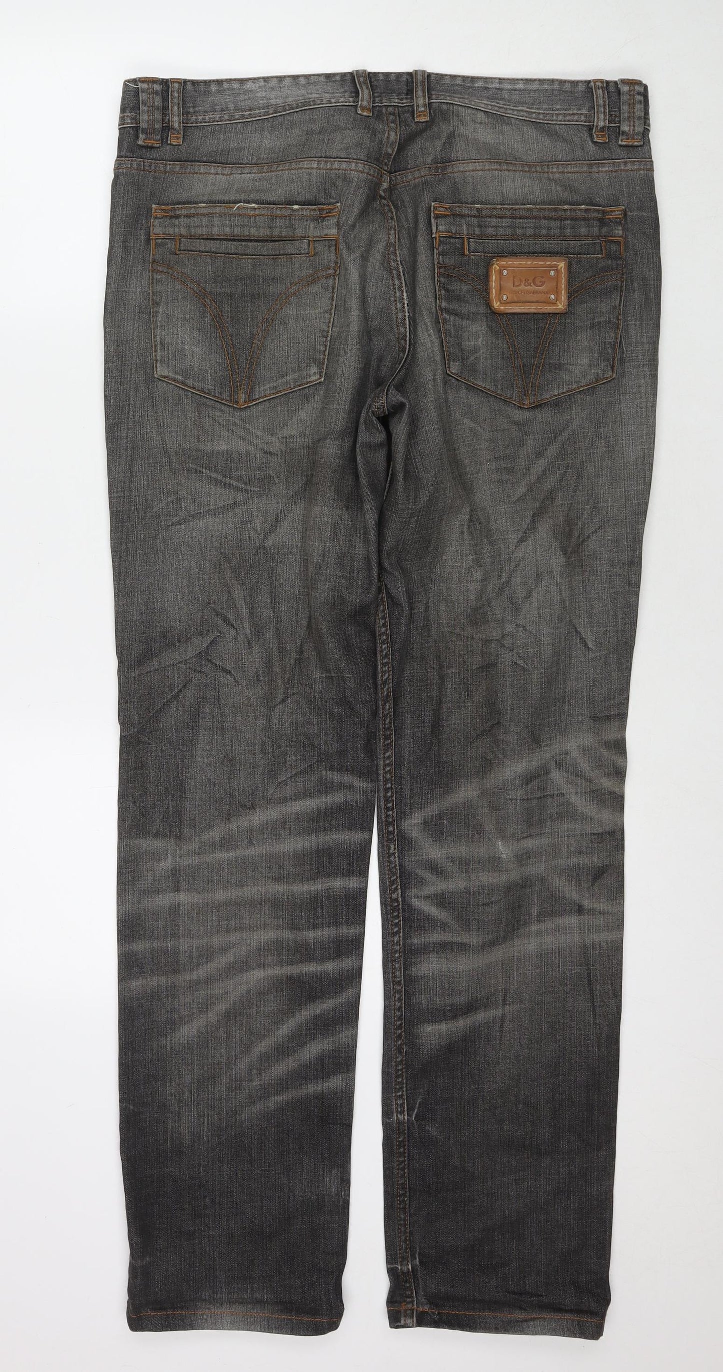 Dolce&Gabbana Mens Grey Cotton Straight Jeans Size 36 in L33 in Regular Zip