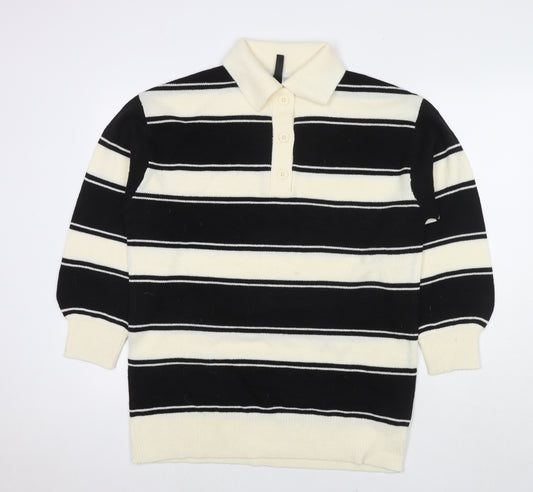 Divided by H&M Mens Multicoloured Collared Striped Acrylic Pullover Jumper Size S Long Sleeve