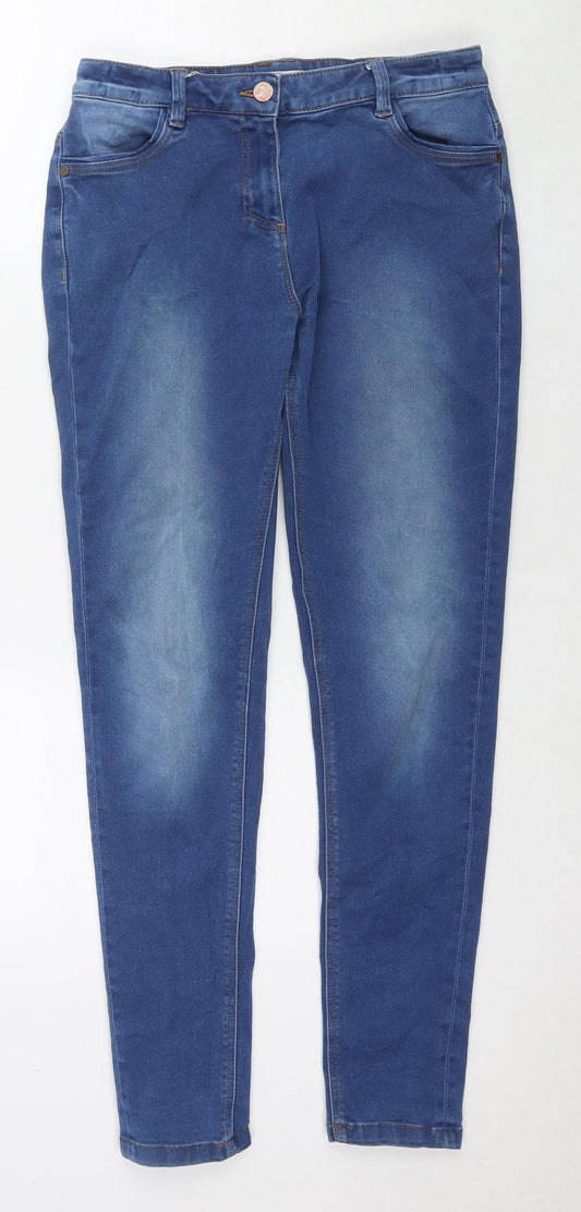 Marks and Spencer Girls Blue Cotton Skinny Jeans Size 13-14 Years L28 in Regular Zip