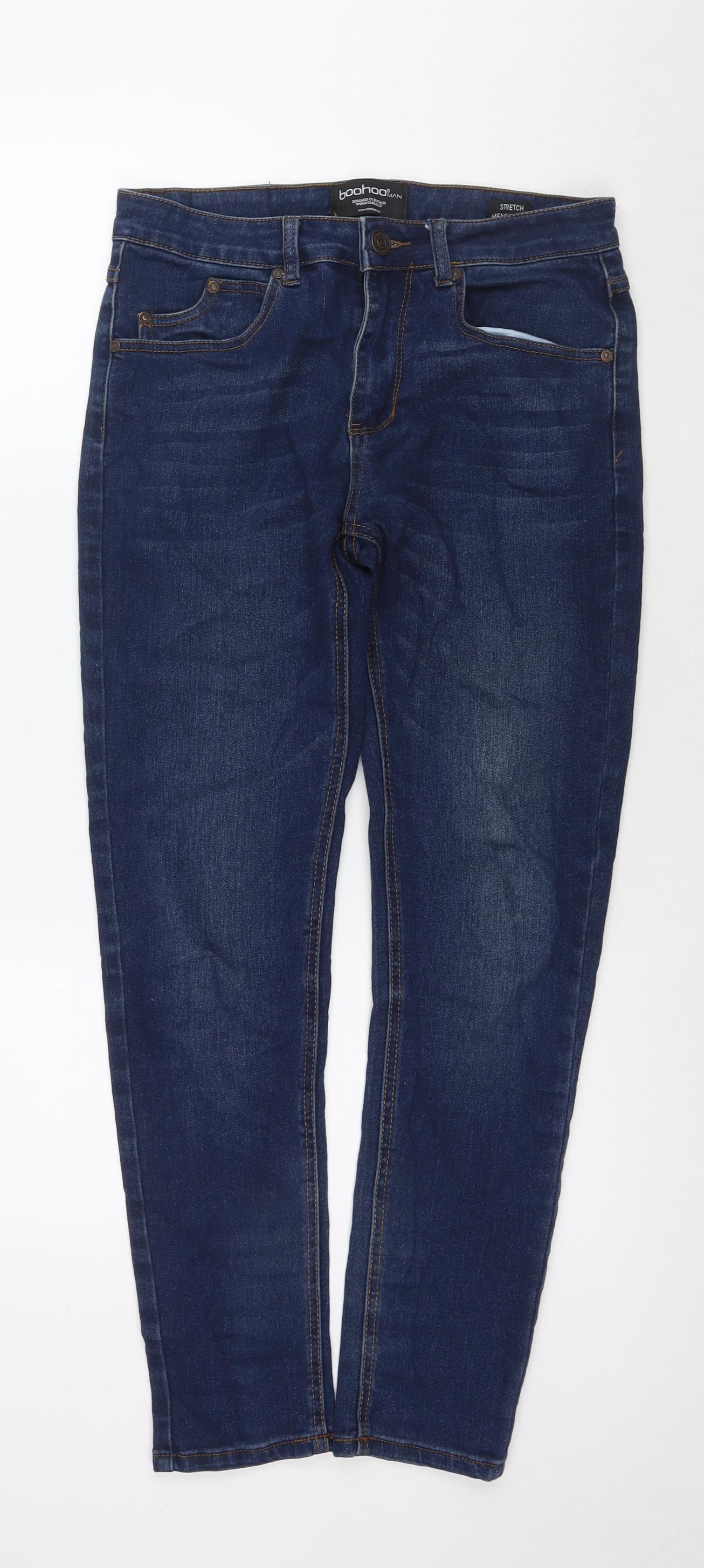 Boohoo Mens Blue Cotton Skinny Jeans Size 30 in L30 in Regular Zip