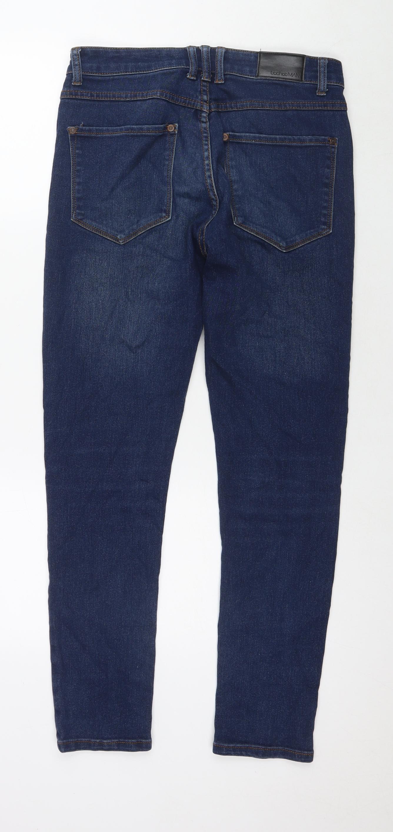 Boohoo Mens Blue Cotton Skinny Jeans Size 30 in L30 in Regular Zip