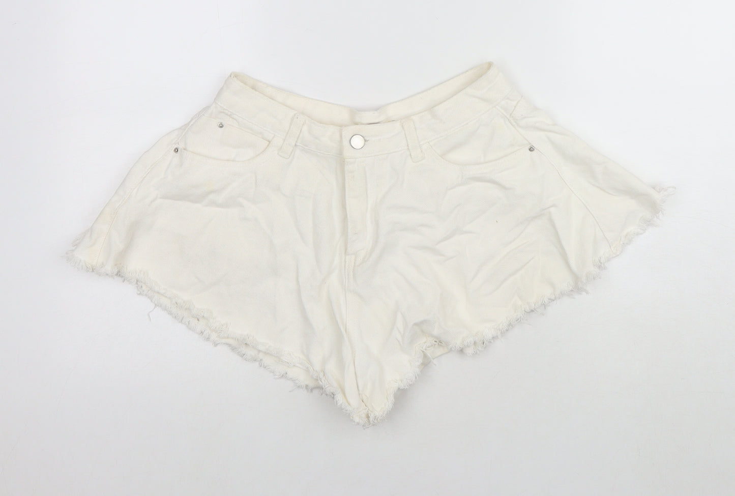 Mochy Womens White Cotton Hot Pants Shorts Size S L3 in Regular Zip