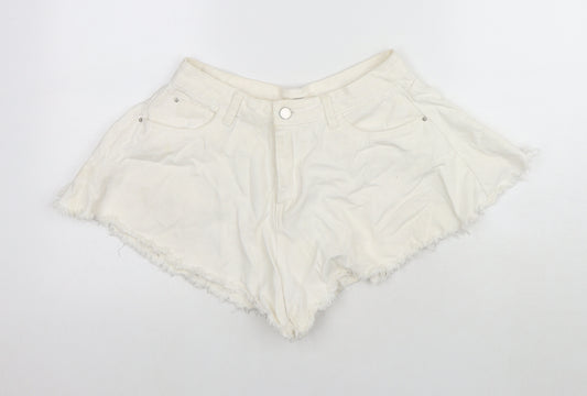 Mochy Womens White Cotton Hot Pants Shorts Size S L3 in Regular Zip