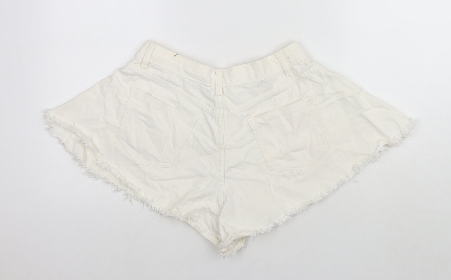 Mochy Womens White Cotton Hot Pants Shorts Size S L3 in Regular Zip