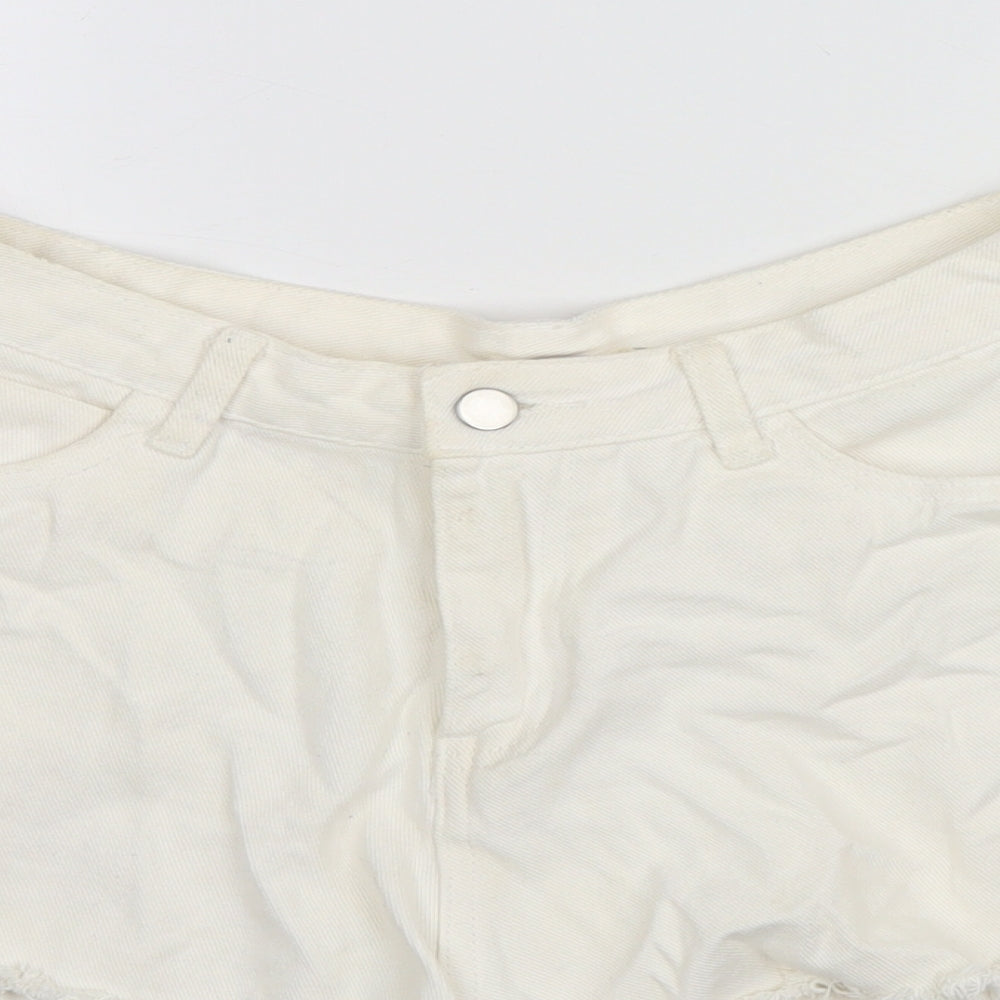 Mochy Womens White Cotton Hot Pants Shorts Size S L3 in Regular Zip