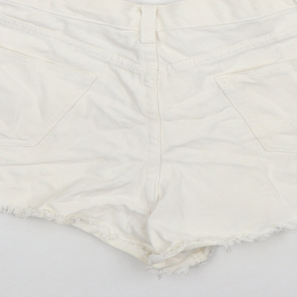 Mochy Womens White Cotton Hot Pants Shorts Size S L3 in Regular Zip