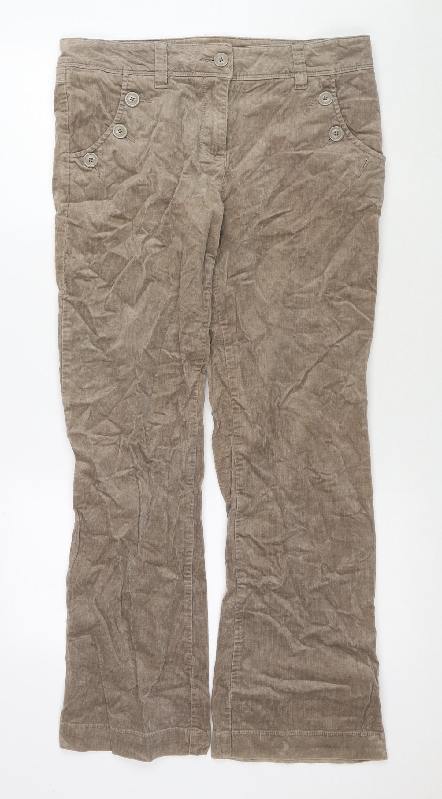 Debenhams Womens Brown Cotton Trousers Size 14 L30 in Regular Zip