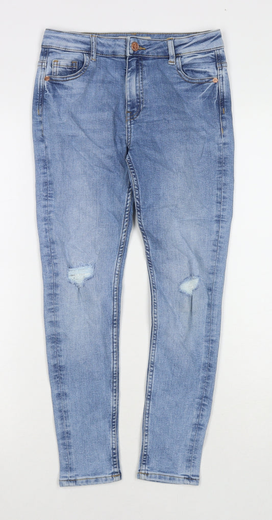 Marks and Spencer Boys Blue Cotton Skinny Jeans Size 10-11 Years L23 in Regular Zip