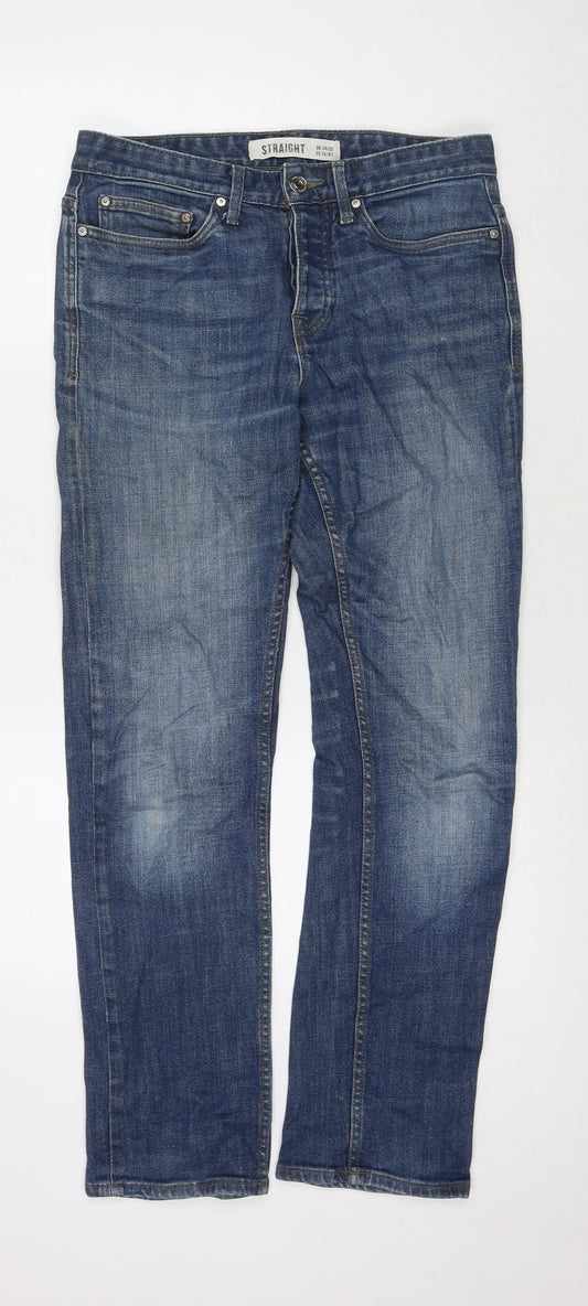 New Look Mens Blue Cotton Straight Jeans Size 30 in L32 in Regular Zip