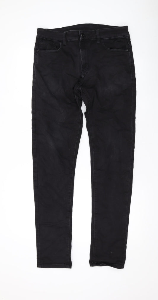 NEXT Mens Black Cotton Skinny Jeans Size 32 in L32 in Regular Zip