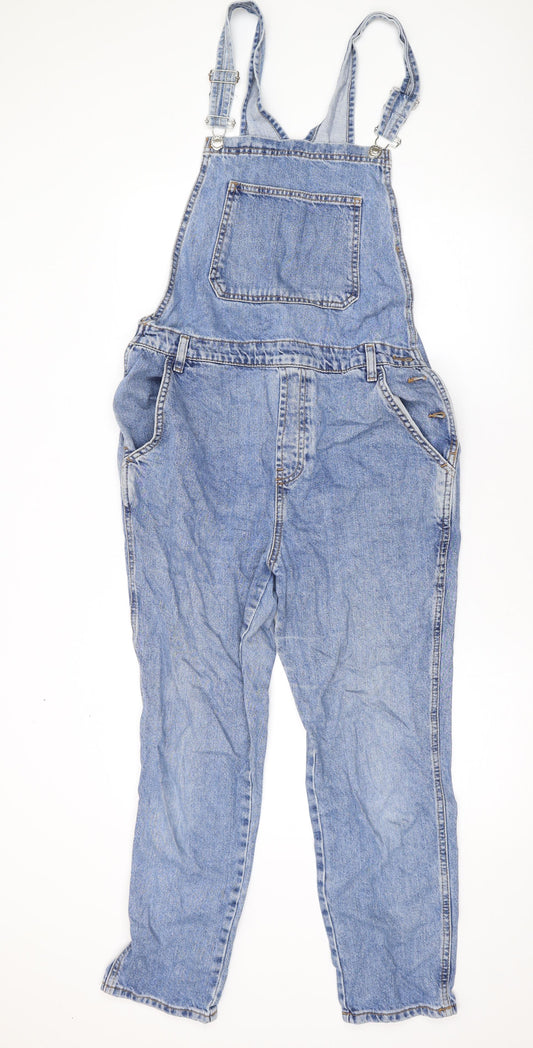 Topshop Womens Blue Cotton Dungaree One-Piece Size 12 L24 in Hook & Eye