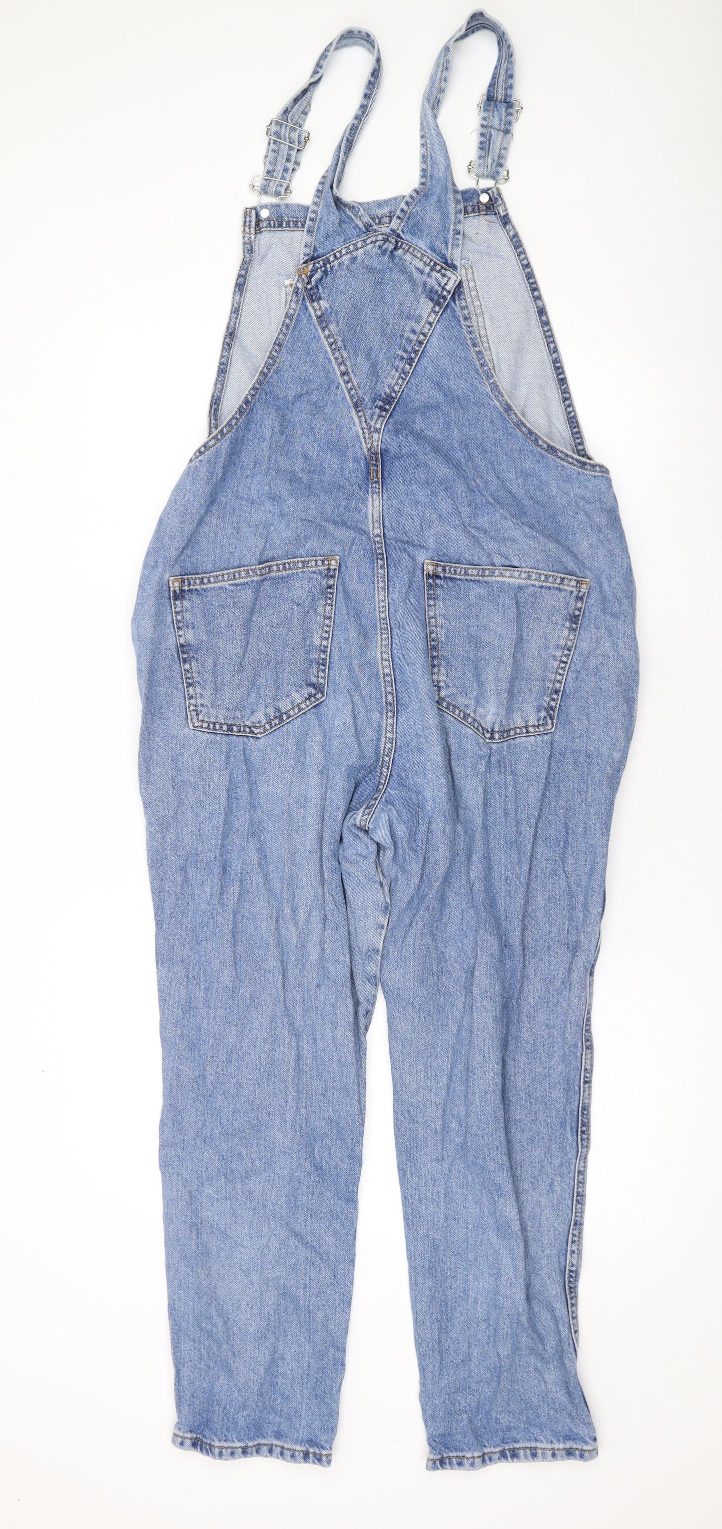 Topshop Womens Blue Cotton Dungaree One-Piece Size 12 L24 in Hook & Eye