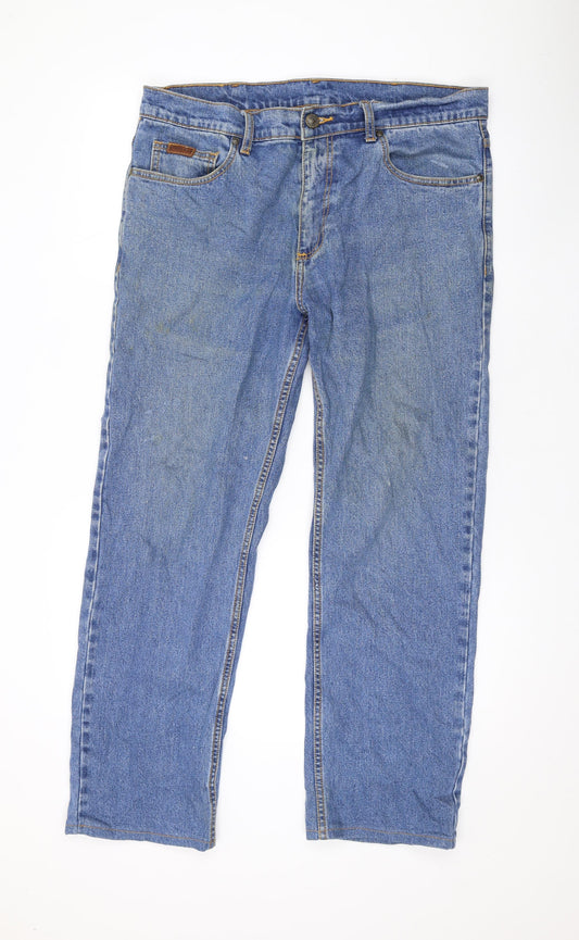 Farah Mens Blue Cotton Straight Jeans Size 36 in L27 in Regular Zip